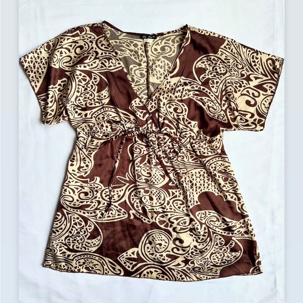 Brown and Cream Boho Patterned Women's Top